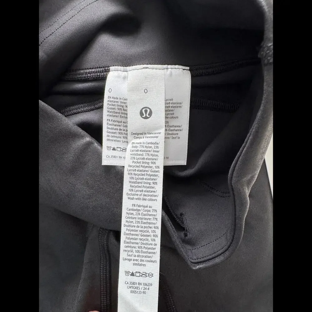 Lululemon Wunder Train High Rise 25” Matte Foil Shine Black Size 0 NWT
